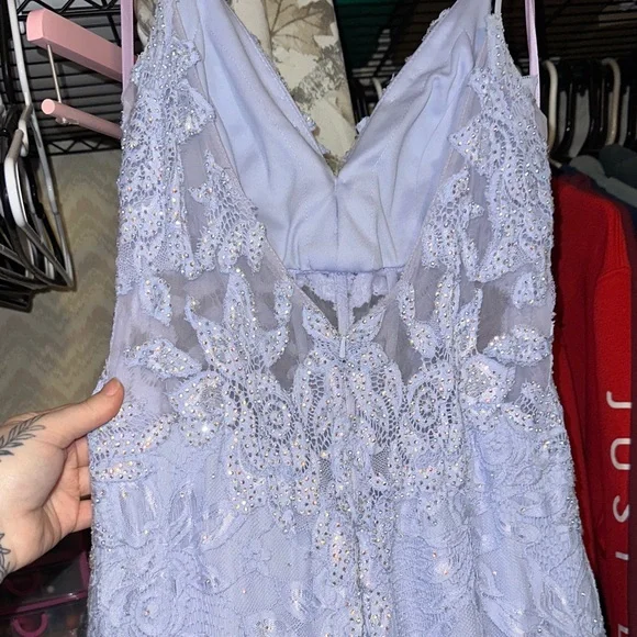 La Femme Lavender Lace Prom Dress - Picture 8 of 12